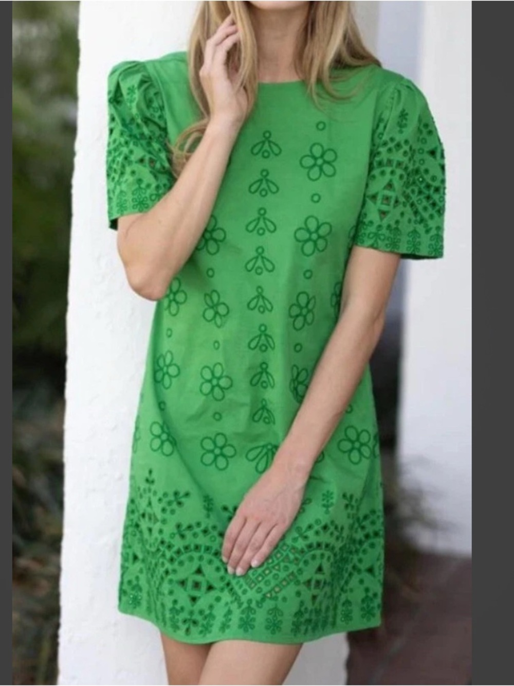 Jude Connally Hazel Dress Grass Green XS Floral Embroidery Eyelet